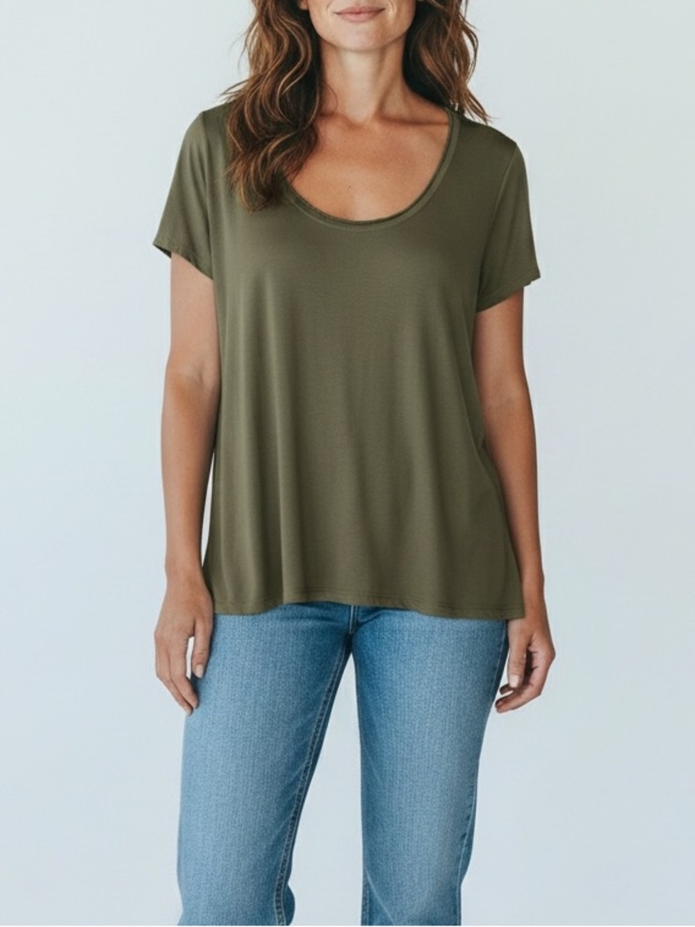Nordstrom Sun & Shadow Olive Green Scoop Neck Short Sleeve High Low Tee Top M